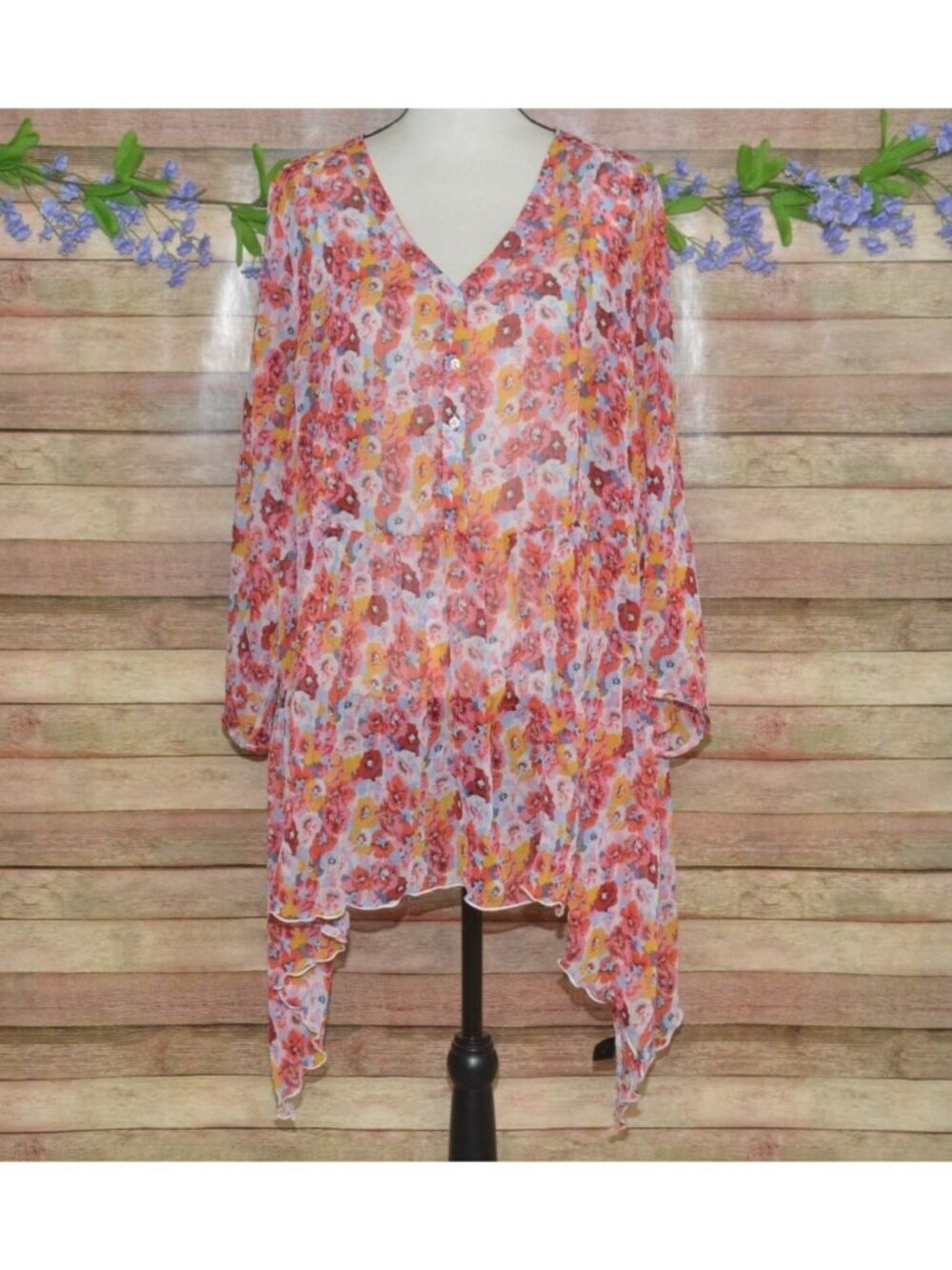 Lane Bryant Size 22W 24W Floral Sheer Tunic Top Boho Romantic Feminine Flowy